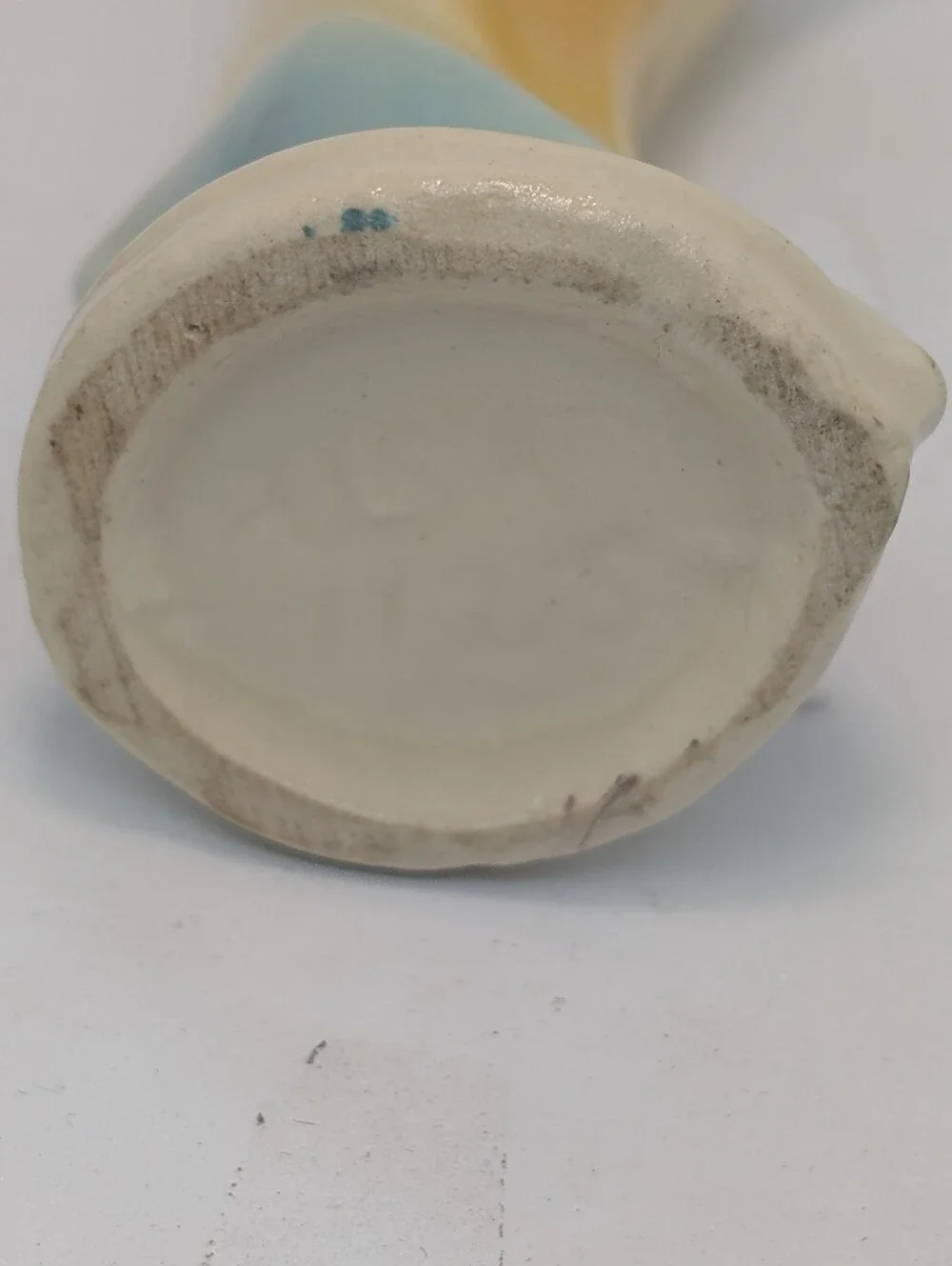Shawnee Pottery Yellow and Blue Ceramic Bud Vase Art deco design #1125
